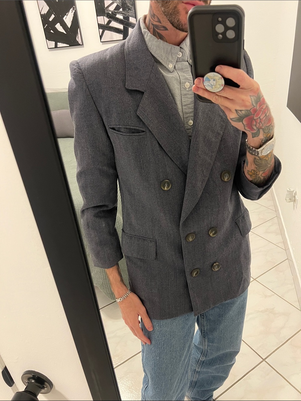 Harve Benard Double-Breasted Gray Blazer